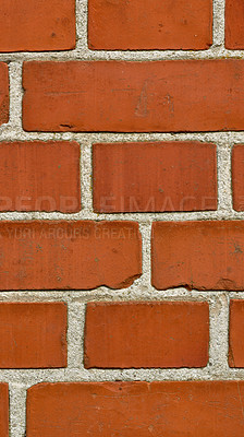 Buy stock photo Closeup, brick wall or pattern with concrete surface for strong structure, architecture detail or construction. Empty, building or infrastructure for industrial stability, foundation or solid texture