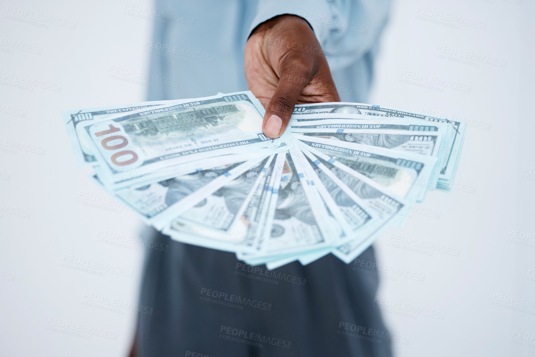 Buy stock photo Hand, cash and businessman with notes of money from lottery, investment or financial achievement at work.  Hands, business opportunity and invest euro for bonus or future savings profit in dollars