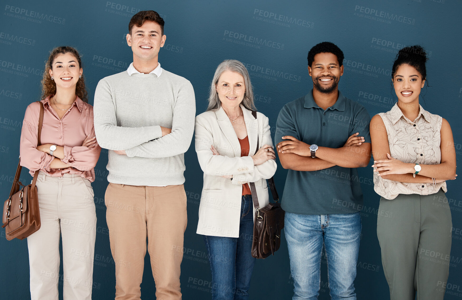 Buy stock photo Hiring, team and portrait of business people for job interview, vacancy and career opportunity in office. Corporate, diversity and men and women candidates for hr meeting, recruitment and employment