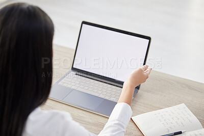 Buy stock photo Above of unknown mixed race hiring manger typing on laptop in office CEO sitting alone and using technology, paperwork to search for applicant for job opening, vacancy, office opportunity. Hr boss