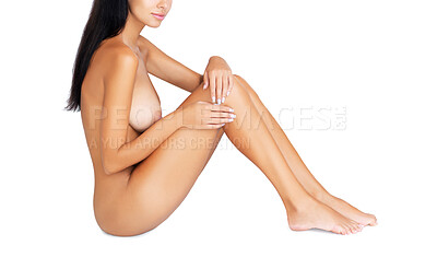 Buy stock photo A profile shot of a naked woman isolated on white