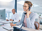 Call center operator, marketing agent and sales consultant networking, talking and consulting on telephone. Friendly secretary, business woman and support helpdesk writing notes for customer service