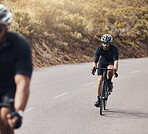 Health, fitness and sports training, cycling on road together, exercise and serious endurance workout. Athlete cyclist practice speed and high performance, enjoy cardio activity and healthy lifestyle