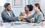 Success handshake, b2b partnership deal and client agreement of teamwork collaboration in a office. Thank you, welcome or happy business of a crm corporate contract business meeting or job strategy