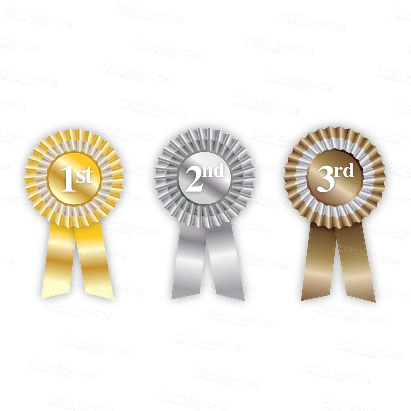 Buy stock photo Winner, award and badge for success, ribbon or medal for champion isolated on a transparent png background. Reward, prize and rosette in competition for goal achievement with gold, bronze or silver