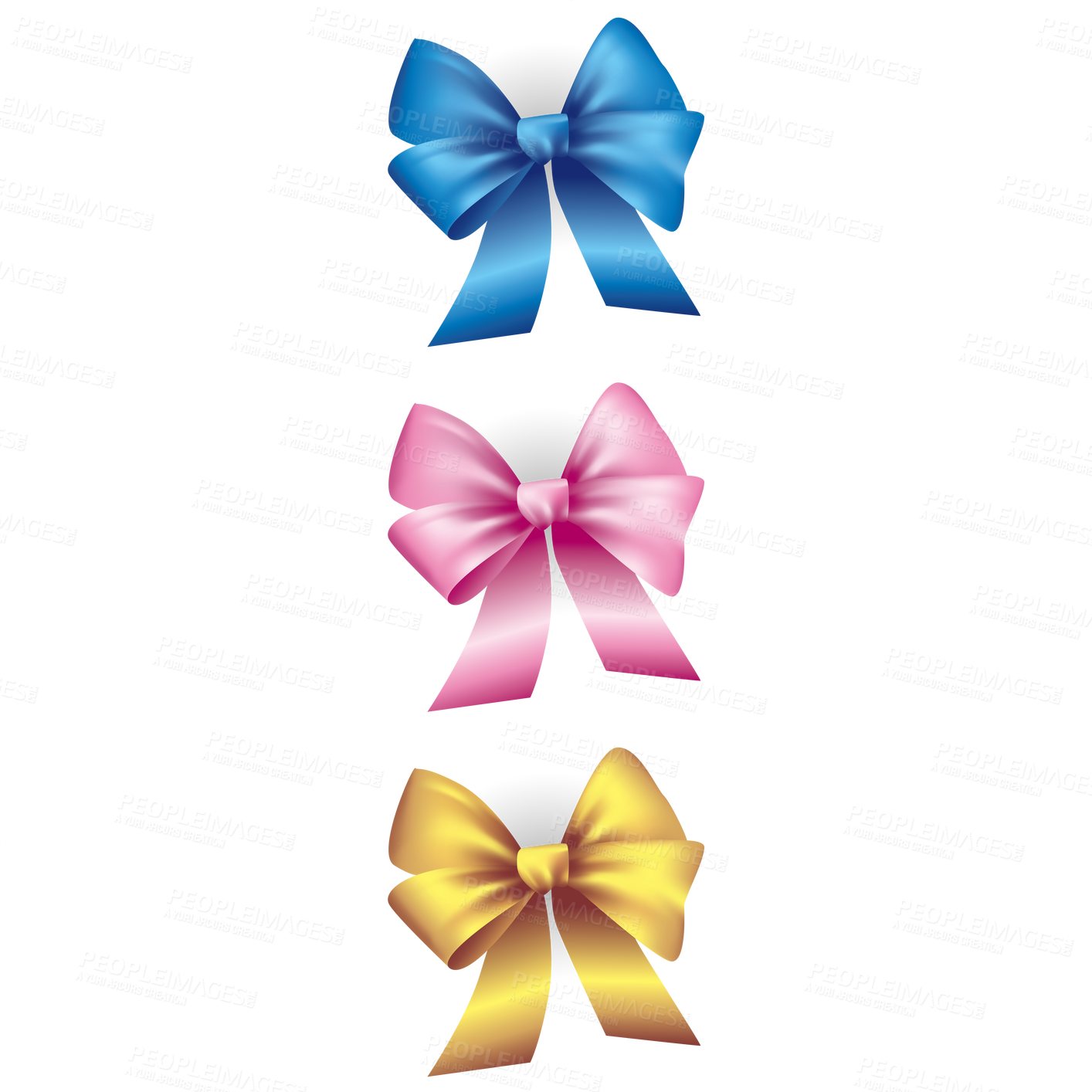 Buy stock photo Colorful ribbon, bow and gift with vector for present, birthday or holiday celebration on a transparent PNG background. Isolated illustration of symbol, icon or tie for wrapping idea or support day