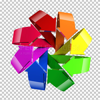 Buy stock photo Arrows, rainbow or icon for abstract illustration or graphic isolated on transparent png background. Inclusion, action or colourful design for direction sign with reverse or different repeat pattern
