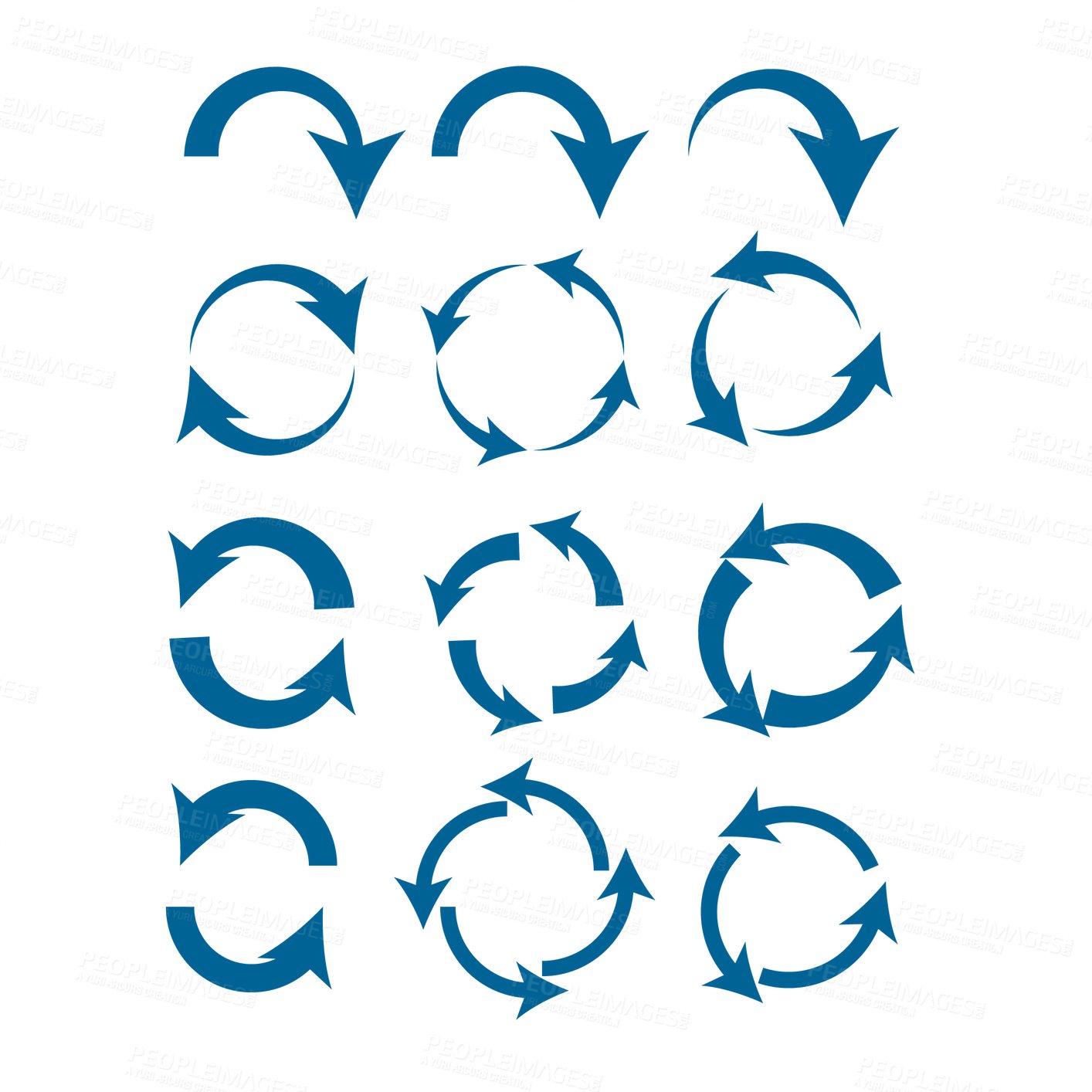 Buy stock photo Arrow, icon and blue sign with direction, graphic or vector of symbol, logo or collection on a transparent PNG background. Isolated illustration with set of shapes for loop cycle, signal or recycling