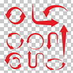 Arrow, icon and emoji sign or vector for an app or web design on a png, transparent and mockup or isolated background. Notification, logo and color design showing direction