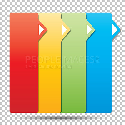 Buy stock photo Paper, portfolio and file divider for organization isolated on a transparent background to label or separate tabs. Business, documents or paperwork with color tags in a planner or folder on PNG