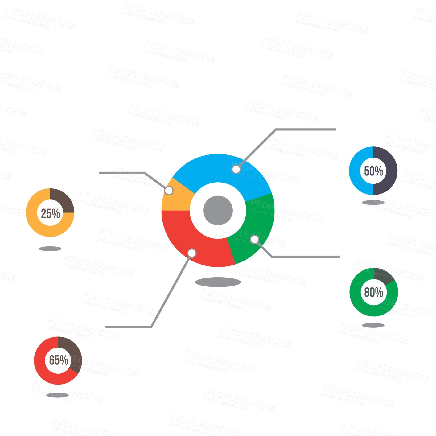 Buy stock photo Isolated, infographic and chart with data, information or report for business on png and transparent background. Mind map, template and icon in presentation with pie analysis and review of statistics