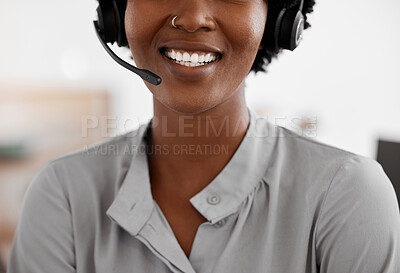 Buy stock photo Call center, customer support and telemarketing with a woman consultant consulting on call with a headset. Crm, sales and contact us with a female employee working at a help desk in her office