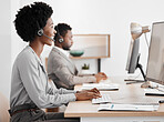 Call center worker talking on online communication with computer in office, giving advice at telemarketing company and consulting on internet. Happy customer service consultant giving support