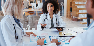 Buy stock photo Medical doctors talk about research, consulting each others scientific opinion and giving expert analysis of patients health. Clinics can help people by providing quality services that are affordable