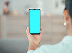 Blue phone screen, mockup and marketing, advertising and mobile brand app space. Closeup hands of woman, internet technology and social media website for 5g contact, digital connect and online design