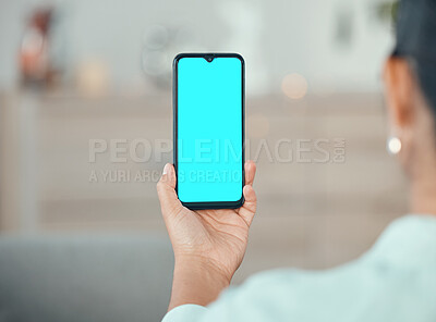 Buy stock photo Green screen phone, mockup and marketing, advertising and mobile brand app space. Closeup hands of woman, internet technology and social media website on 5g contact, digital connect and online design