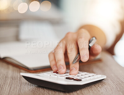 Buy stock photo Calculator, budget and financial hands planning numbers, banking and trade cost, savings and company audit. Closeup man in asset management, accounting pay and investing taxes finance for bookkeeping