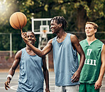 Team, basketball and sports court training young men for fitness, workout and exercise together at game. Healthy, active and sports Athlete people collaboration, teamwork and motivation for fun match