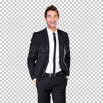 Buy stock photo Suit, style and fashion for a stylish man in business wearing elegant and classy clothes on a png, transparent and isolated or mockup background. Portrait of an attractive, handsome and confident guy
