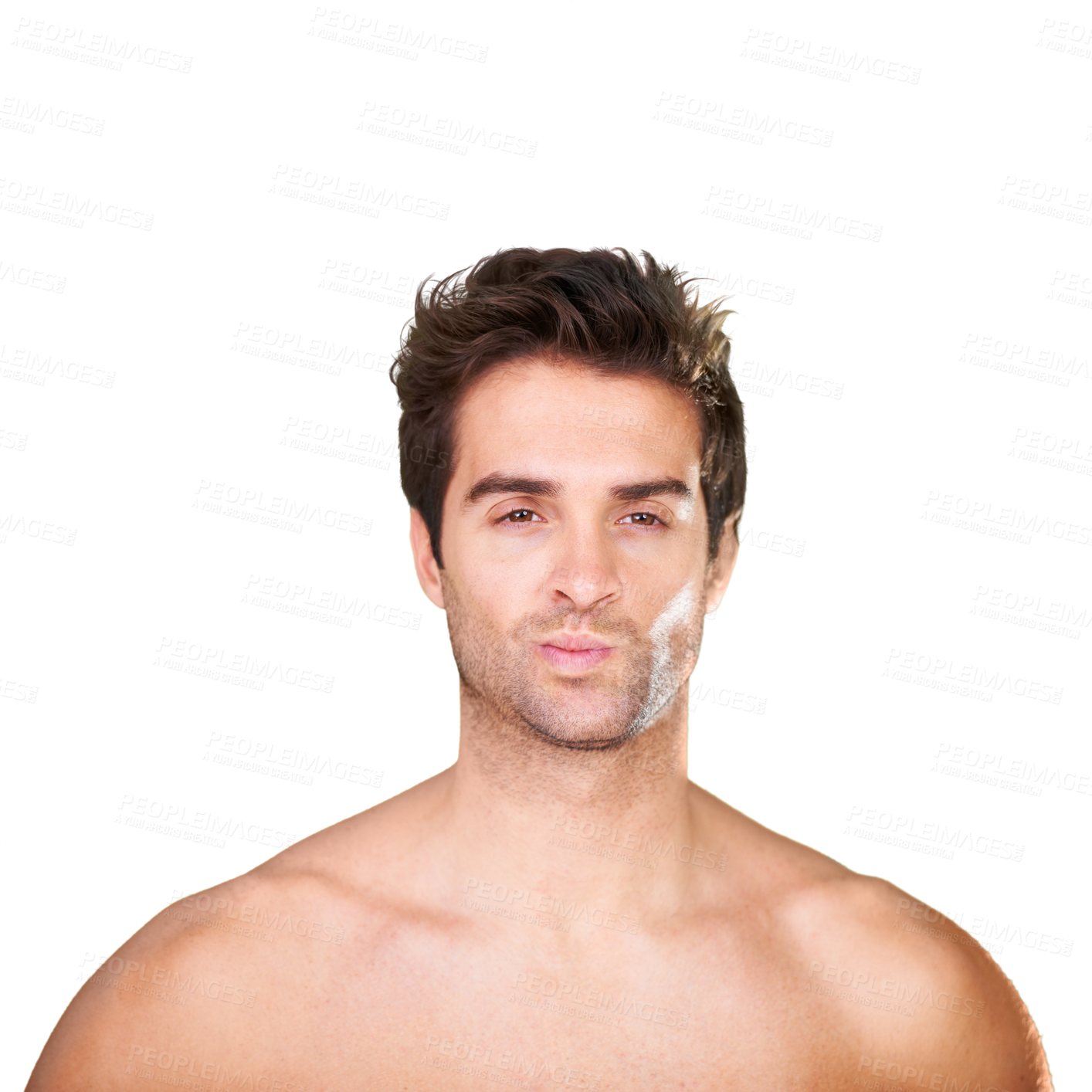 Buy stock photo Skincare, hygiene and grooming of the face of a man with cosmetics care, clean and wellness. Portrait, beauty and headshot of a young model or person isolated on a transparent png background