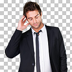Suit, style and fashion for a stylish man in business wearing elegant and classy clothes on a png, transparent and isolated or mockup background. Portrait of an attractive, handsome and formal guy