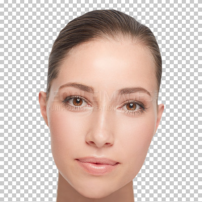 Buy stock photo Woman, portrait and close up skincare beauty for health, wellness or results isolated on transparent png background. Female person, luxury dermatology and natural shine look mockup, cosmetic or glow