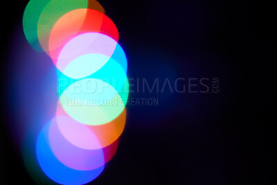 Buy stock photo Abstract, light and background of a colorful pattern with black space for marketing text, message or brand. Circle color gradient mixture wallpaper of blurry overlay lights for advertising, mockup.