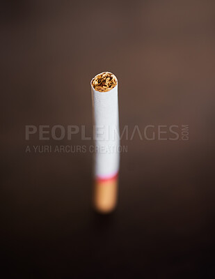 Buy stock photo Cigarette, tobacco and smoking addiction as abstract background with pollution of cancer risk. Toxic, smoke and nicotine object or product closeup to quit, stop and prevent lung disease