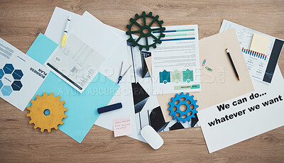 Buy stock photo Business, strategy education and documents for a work presentation or company growth plan. Corporate stats paperwork, graph information and marketing logistics data for a advertising seminar