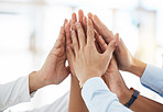 High five, hands and success in teamwork collaboration, global business or company diversity. Zoom, men and women in celebration, motivation or wow gesture in startup office team building with goals
