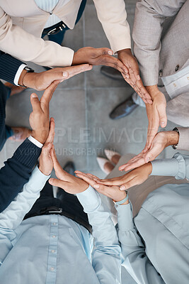 Buy stock photo Teamwork, workflow and business hands sign for collaboration, motivation and group support. Corporate people in community circle for team building commitment, partnership trust and staff cooperation