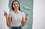 Paint, wall and number one woman with color choice for home renovation, room interior design or creative idea in excited portrait mock up. Happy woman painter painting house for project plan mockup