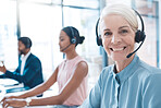 CRM, customer service or call center woman manager, worker consulting, contact us or telemarketing to client. Sales advisor, consultant or leadership for support, help or loan insurance advice