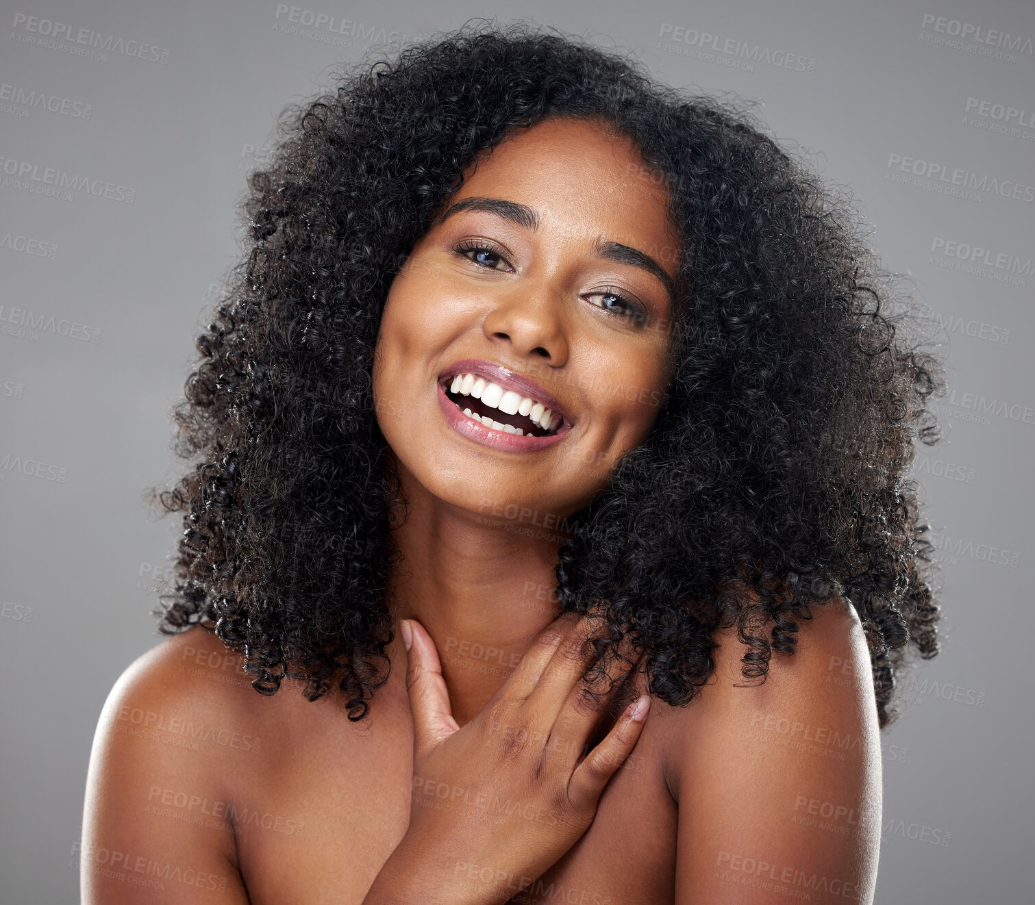 Buy stock photo Skincare, makeup and beauty portrait of black woman with luxury facial cosmetics, self care and healthy glowing skin. Wellness, clean and aesthetic face of happy model girl with healthcare routine