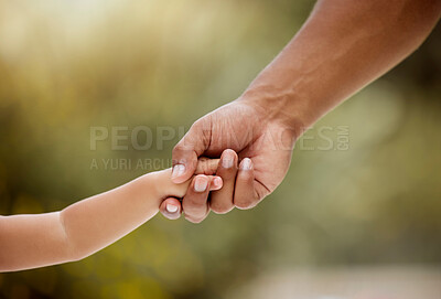 Buy stock photo Care, support and holding hands for youth, trust and generation against a blurred background. Hand of parent and child arms in caring relationship, help and love for childhood growth and development