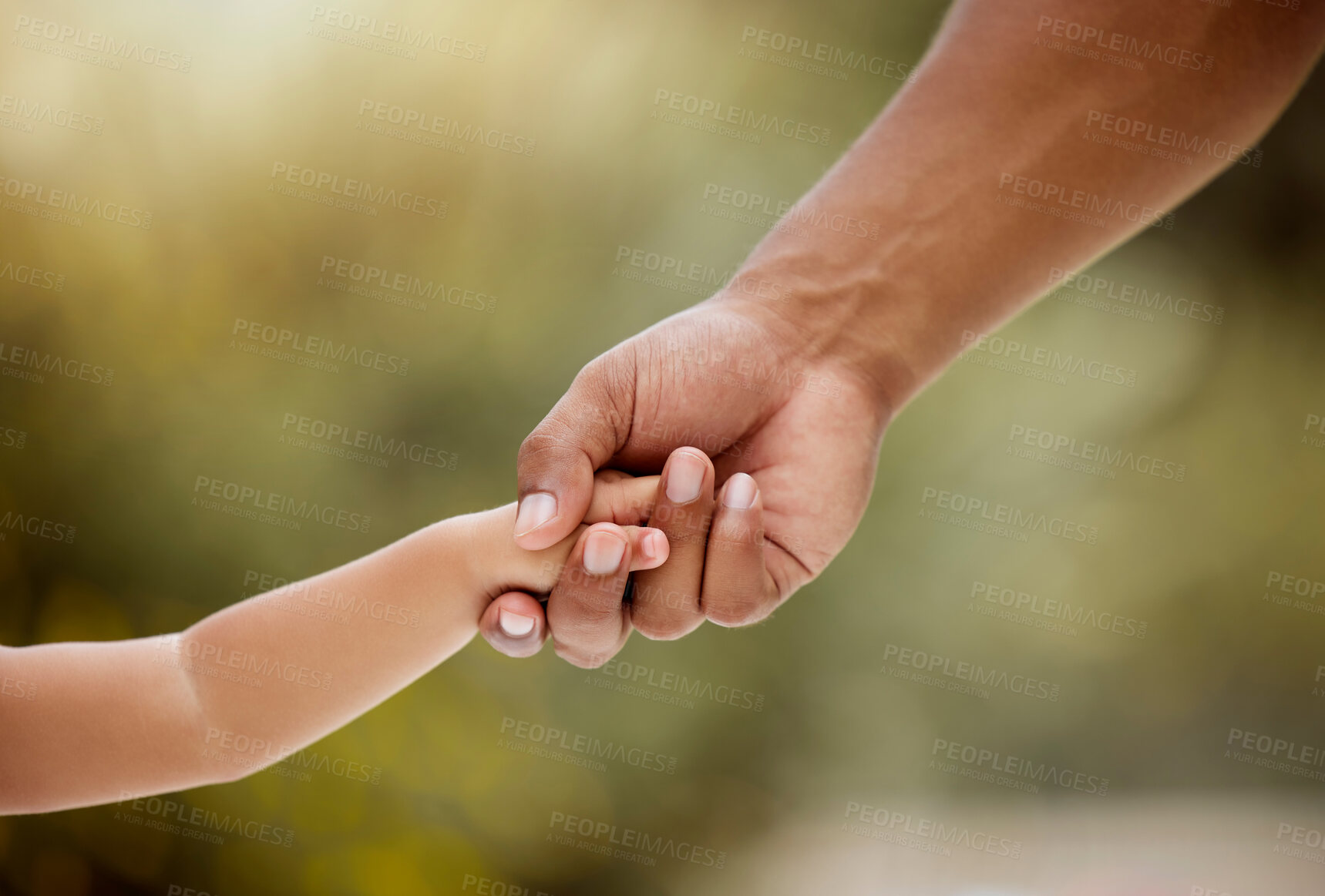 Buy stock photo Care, support and holding hands for youth, trust and generation against a blurred background. Hand of parent and child arms in caring relationship, help and love for childhood growth and development