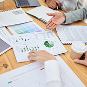 Documents, paper and chart for meeting, team and planning for finance ...