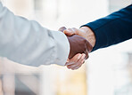 Handshake, partnership and collaboration for teamwork, contract agreement, business and close deal. Closeup, hand gesture and negotiation success for welcome, hiring and cooperation for group project