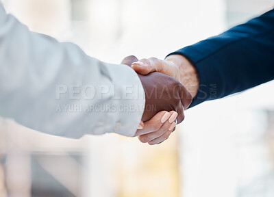 Buy stock photo Handshake, partnership and collaboration for teamwork, contract agreement, business and close deal. Closeup, hand gesture and negotiation success for welcome, hiring and cooperation for project
