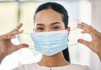 Face mask, woman and covid healthcare for medical protection, safety and covid 19 pandemic vaccine center. Healthcare nurse, a doctor with mask and clinic worker at coronavirus virus treatment clinic