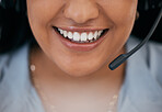 Smile, happy call center black woman with headphone consulting, telemarketing or telecom success deal. Customer service, employee or face of smiling girl for contact us, networking or hotline support