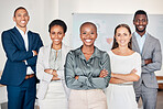 Business team portrait, people smile in professional office and global company diversity in Toronto boardroom. Black woman in leadership career, happy corporate staff together
and group success