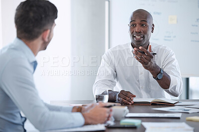 Buy stock photo Teamwork, diversity or business people writing notes for marketing idea, planning networking schedule for digital data analysis. Creative, designer or black man mentor for social media SEO analytics
