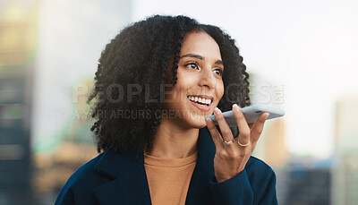 Buy stock photo Black woman with smartphone, phone call and technology with communication and connection outdoor. Conversation, mobile and connect, contact and talking on call with tech and 5g network in urban city.