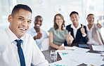 Teamwork, diversity and selfie of business people in the office with thumbs up for success. Collaboration, workforce and man taking picture after meeting with paperwork, documents and reports on desk