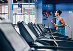 Running, fitness and man exercise on treadmill in gym workout, training or healthy cardio health, wellness and energy. Zoom, male and sports marathon athlete running in fitness practice for race