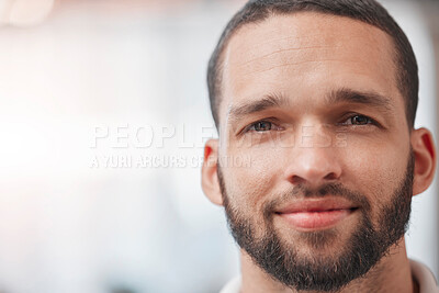 Buy stock photo Portrait, man and leader with a space, mockup and vision for the future, advertising and proud against a white background. Face, confident and male leadership, power and small business owner in Qatar