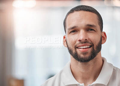 Buy stock photo Physiotherapy, portrait and man with a smile for healthcare, chiropractic rehabilitation and physical therapy. Happy, medical and face of a physiotherapist with pride for job with mockup space