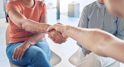 Buy stock photo People, handshake and meeting in b2b partnership for support, welcome or trust at the office. Employee workers shaking hands in teamwork strategy, social business discussion or agreement at workplace