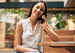 Phone call, restaurant and business woman with communication, networking and talking on cellphone for career opportunity. Remote work, cafe or mall with young entrepreneur using phone conversation